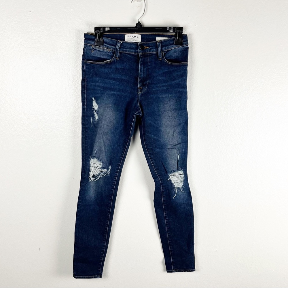 FRAME Le High Skinny Intentionally Ripped Distressed Jeans, Size 27